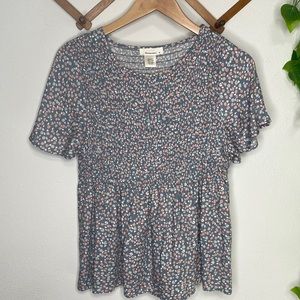 Urban Romantics Blue/GrayPink Leopard Cheetah Print Shirred Smock Peplum Top Med